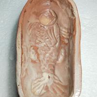 Stampo d'epoca in terracotta invetriata Pesce