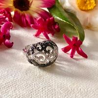 Anello cupola argento 925 zaffiri neri