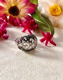 Anello cupola argento 925 zaffiri neri