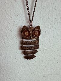 Collana gufo fantasy ciondolo simil bronzo