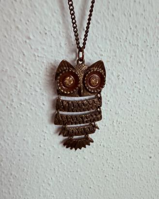 Collana gufo fantasy ciondolo simil bronzo
