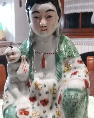 Antica statua Cinese Dama con Bambino