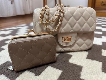 Borsetta e portafoglio beige