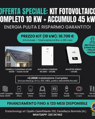 Kit Fotovoltaico 10 kW + Batteria 45 kWh -COMPLETO