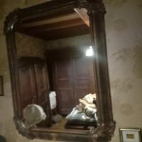 specchio in mogano con intarsi anni 50