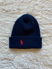 Berretto blu con pony rosso Ralph Lauren