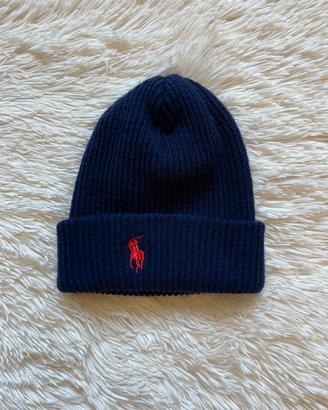 Berretto blu con pony rosso Ralph Lauren