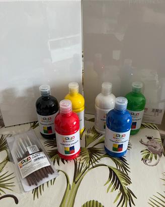Set borgione pittura tele pennelli tempere