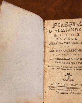 Libro antico Poesie d’Alessandro Guidi Pavese 1780