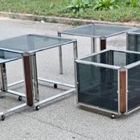 tavolini acciaio e legno anni 70 