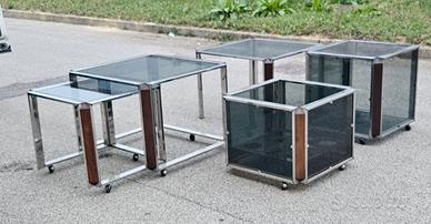 tavolini acciaio e legno anni 70 