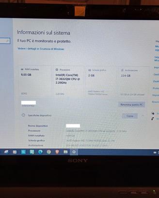 Sony VAIO i7 3632QM modello SVE151G17M