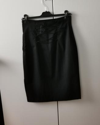 Gonna vita alta aderente vintage nero con spacco l