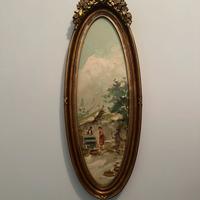 Dipinto con cornice ovale dorata-scenavita rurale