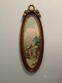 Dipinto con cornice ovale dorata-scenavita rurale