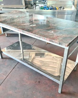 tavolo inox con piano in granito usato