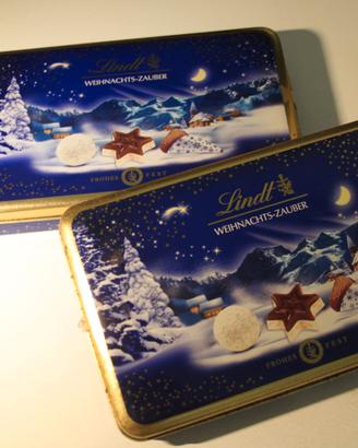 Scatola di latta Vintage Natalizia Lindt FROHES FE