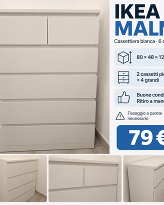 Cassettiera IKEA MALM bianca 6 cassetti 