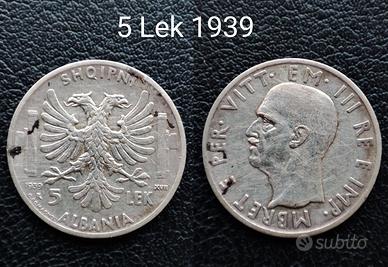 5 LEK 1939 occupazione Albania 