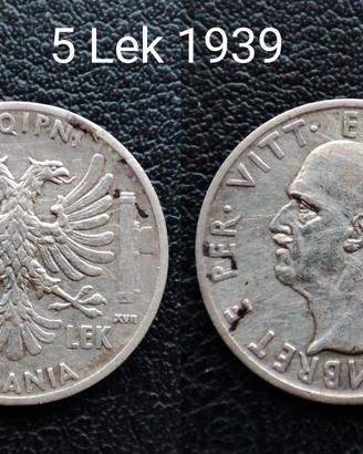 5 LEK 1939 occupazione Albania 