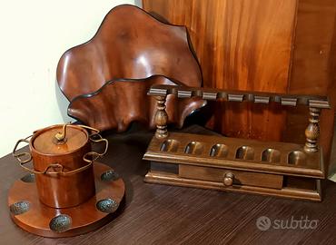 porta pipe vintage anni 70 legno noce 6+6+3 posti