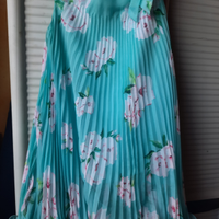 Abito elegante bambina verde tiffany e fiori rosa