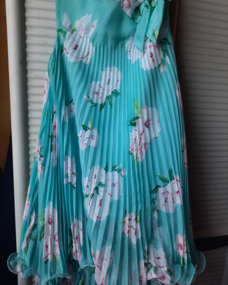 Abito elegante bambina verde tiffany e fiori rosa