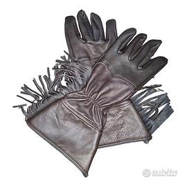 guanti nero con manichetta e frange in pelle