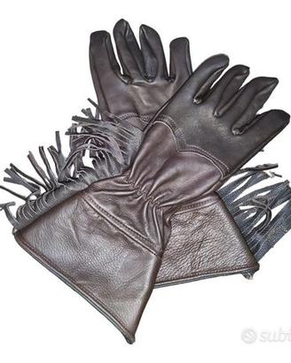 guanti nero con manichetta e frange in pelle