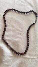 collana perle pietra occhio di tigre rossa unisex