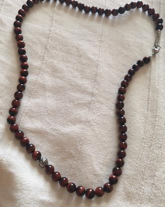 collana perle pietra occhio di tigre rossa unisex