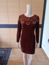 abito vintage artigianale in velluto marrone tg.S