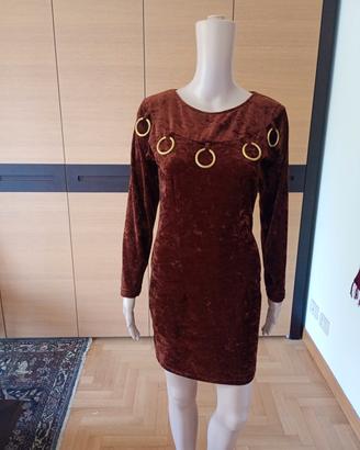 abito vintage artigianale in velluto marrone tg.S