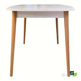 TAVOLO DA CUCINA ALLUNGABILE LEGNO E PIANO BIANCO