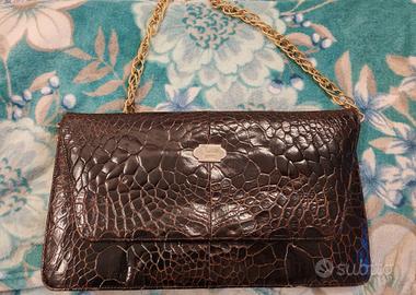 borsa vintage anni 70  in coccodrillo  marrone 