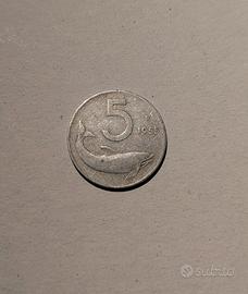 Moneta 5 Lire anno 1955 "Delfino" Rarissima