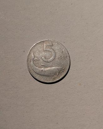 Moneta 5 Lire anno 1955 "Delfino" Rarissima