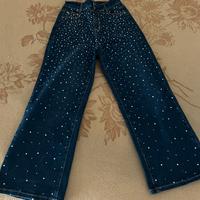 Jeans con perline bianco latte