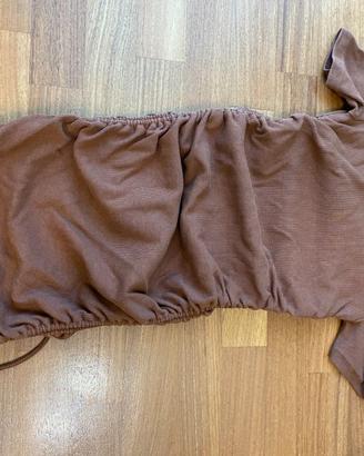 Vestito corto Zara marrone a costine