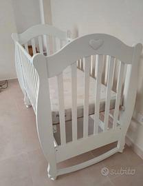 Culla Lettino Legno Bianco con Cuore Ecopelle