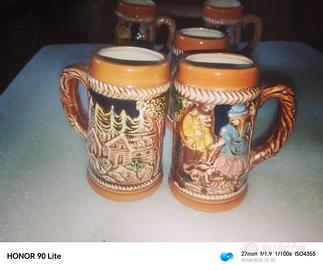Set 5 Boccali da Birra Vintage in Ceramica a Rilie
