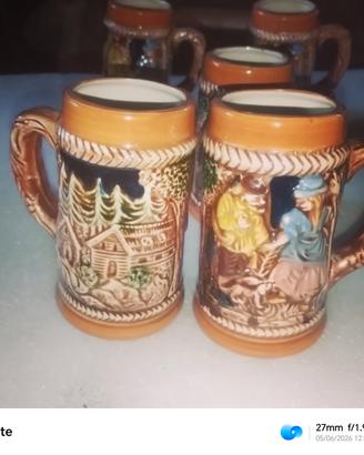 Set 5 Boccali da Birra Vintage in Ceramica a Rilie