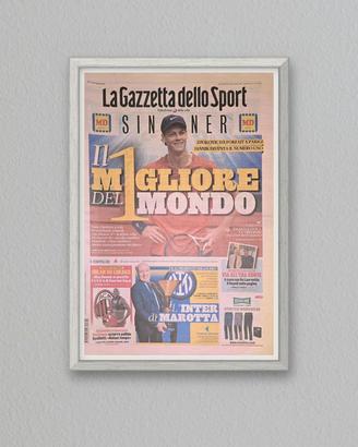 Quadro Gazzetta Sinner numero 1 al mondo 2024