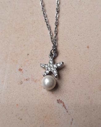 Collana donna steel acciaio perlina e stellina