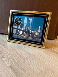 Quadro vintage New York torri gemelle orologio