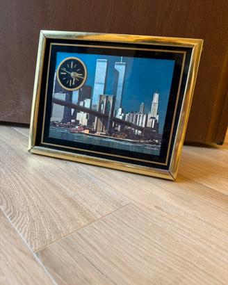 Quadro vintage New York torri gemelle orologio