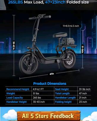 mini bici elettrica pieghevole 500 watt 10 ah