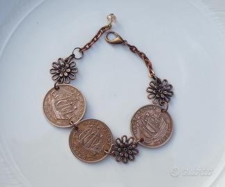 Bracciale con monete vintage 1965 stile steampunk