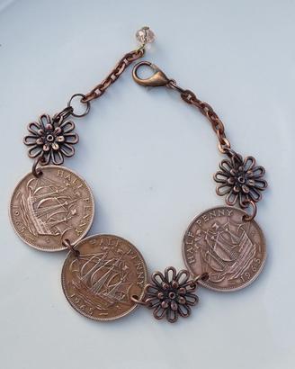 Bracciale con monete vintage 1965 stile steampunk