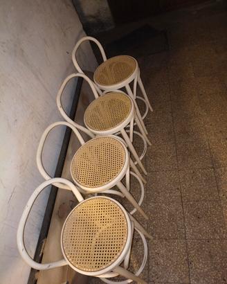 Set 4 SgabelVintage stile Thonet in legno e paglia
